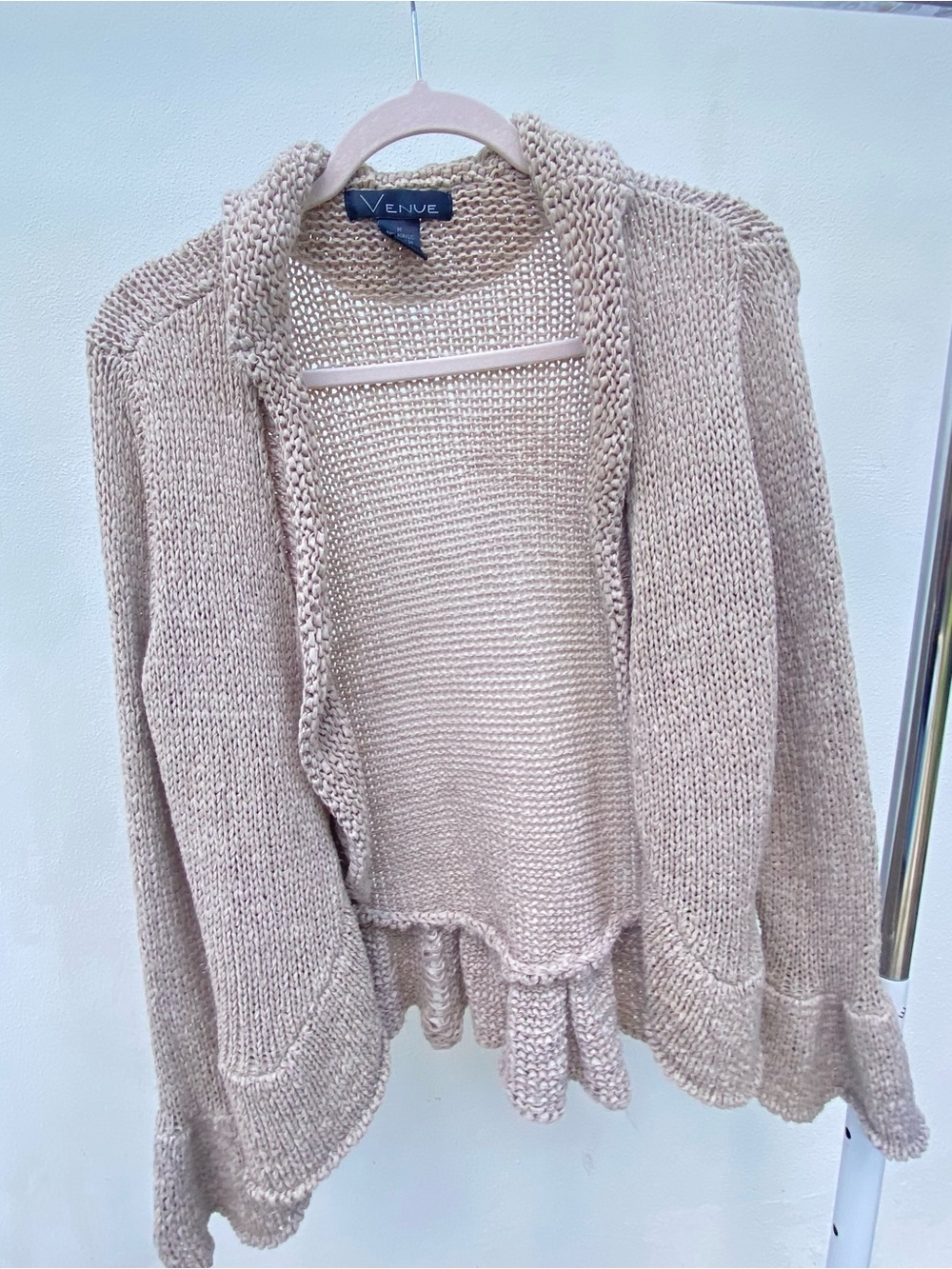 Y2K Oatmeal Tan Chunky Knit Waterfall Cardigan Size Medium